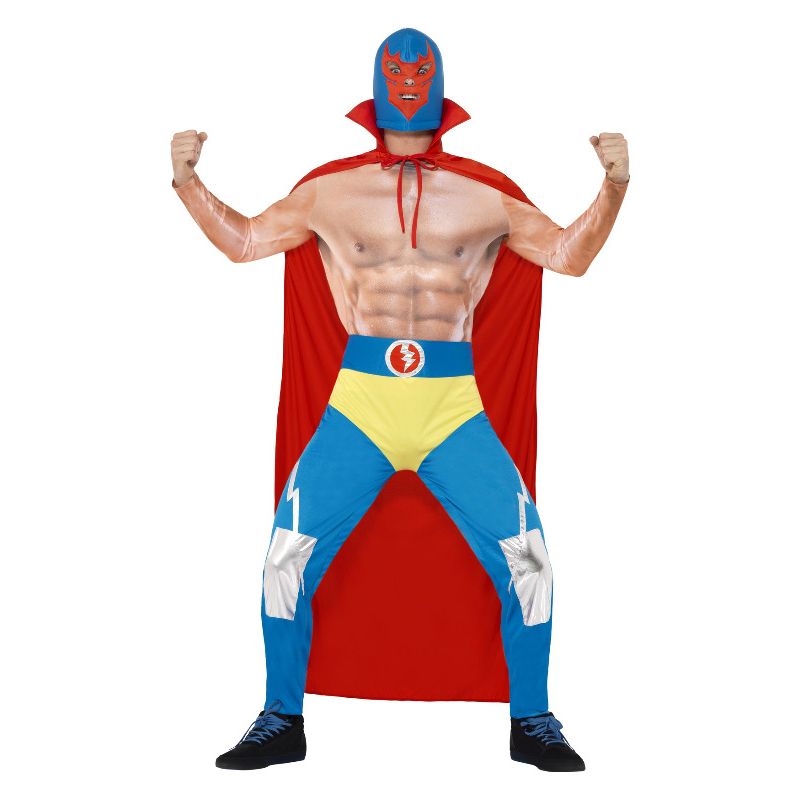 Mexican Wrestler Costume Red & Blue Adult_1