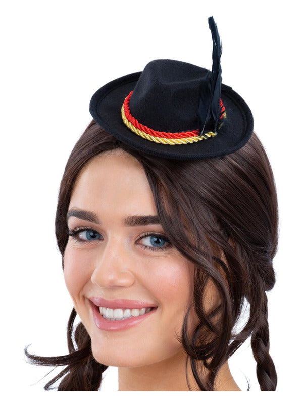 Mini Bavarian Trenker Hat Black with Hair Clips Oktoberfest 1