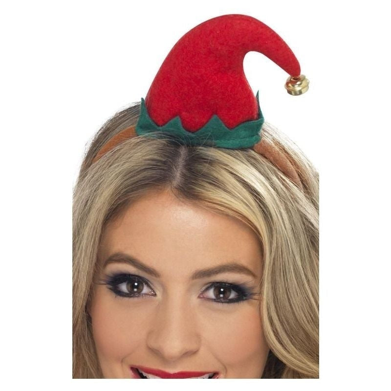 Mini Elf Hat Adult Red on Headband Costume Accessory 1