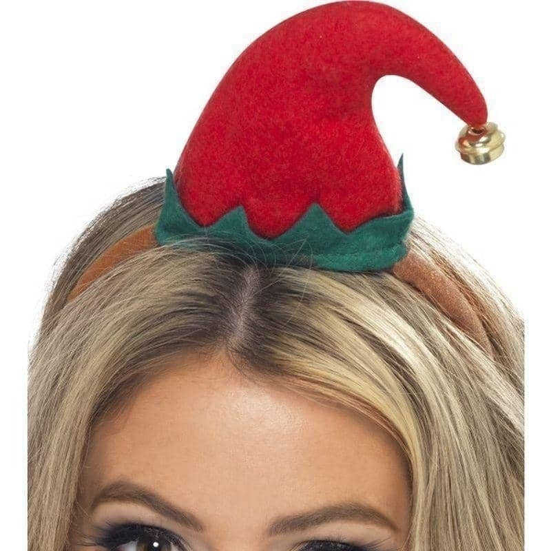 Mini Elf Hat Adult Red on Headband Costume Accessory 2