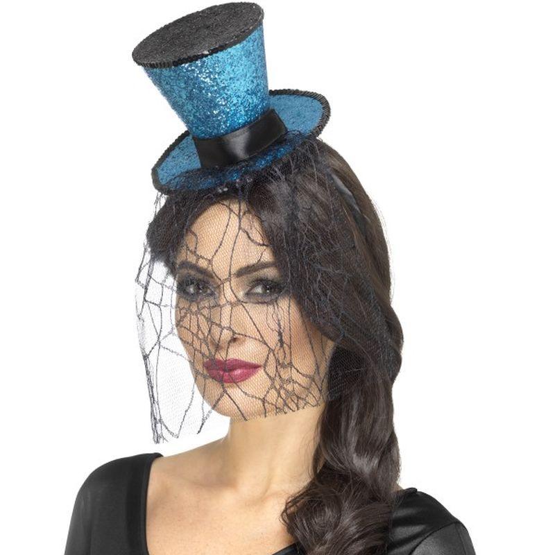 Mini Gothic Top Hat On Headband Adult Blue 1