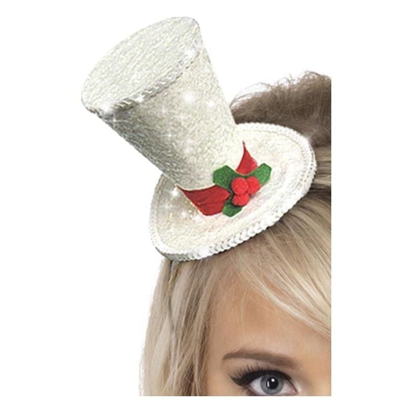 Mini Top Hat White Glitter Headband Adult Xmas Costume Accessory 2
