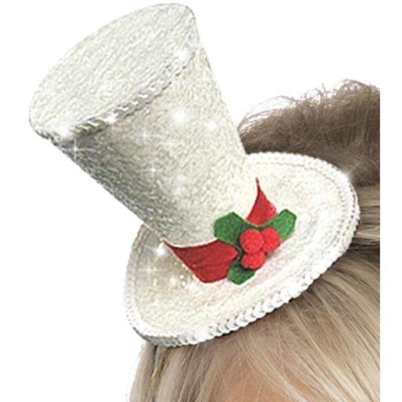 Mini Top Hat White Glitter Headband Adult Xmas Costume Accessory 1