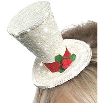 Mini Top Hat White Glitter Headband Adult Xmas Costume Accessory 1