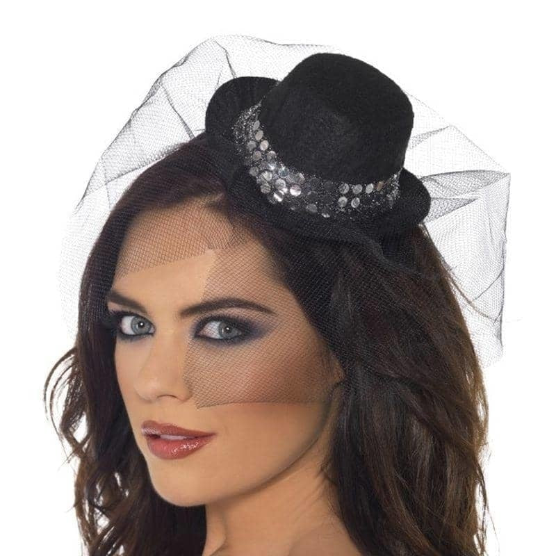 Mini Top Hat Black Sequin Trim Netting_1