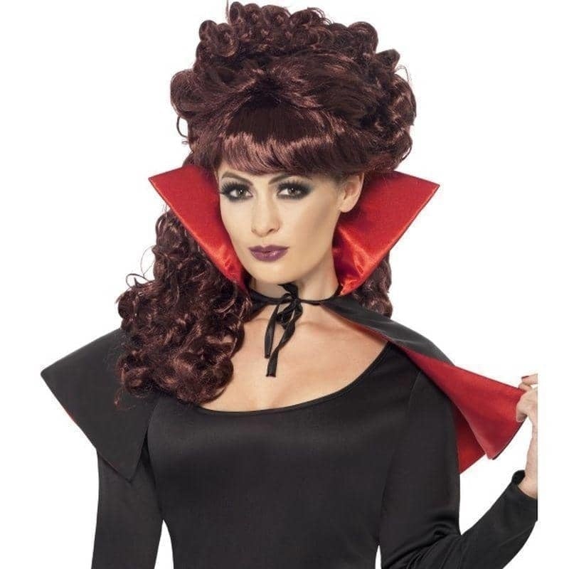 Mini Vamp Cape Adult Red and Black with High Collar Halloween Costume Accessory Set 2