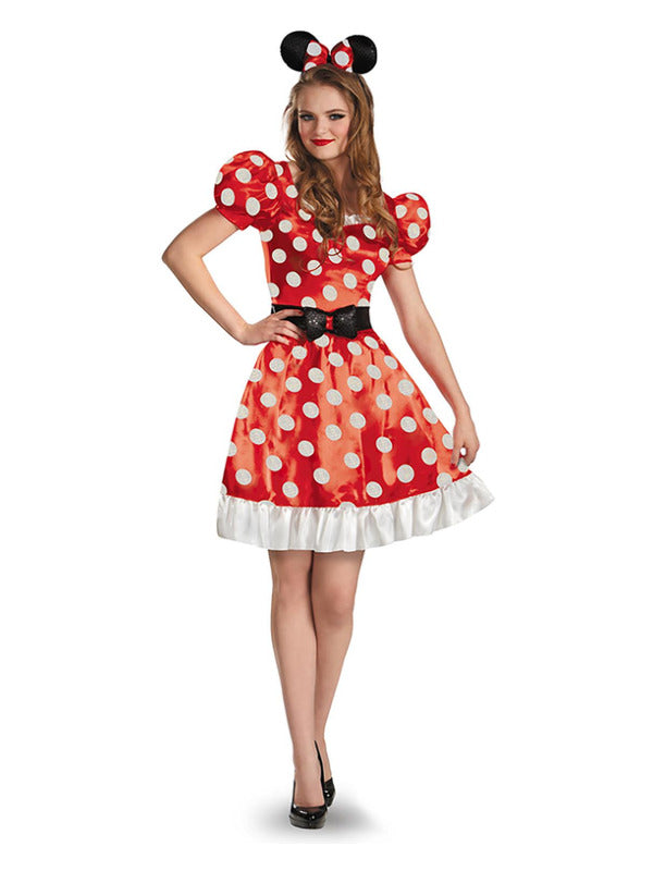 Minnie Mouse Costume Adult Disney Classic Red Dress Belt And Headband 1
