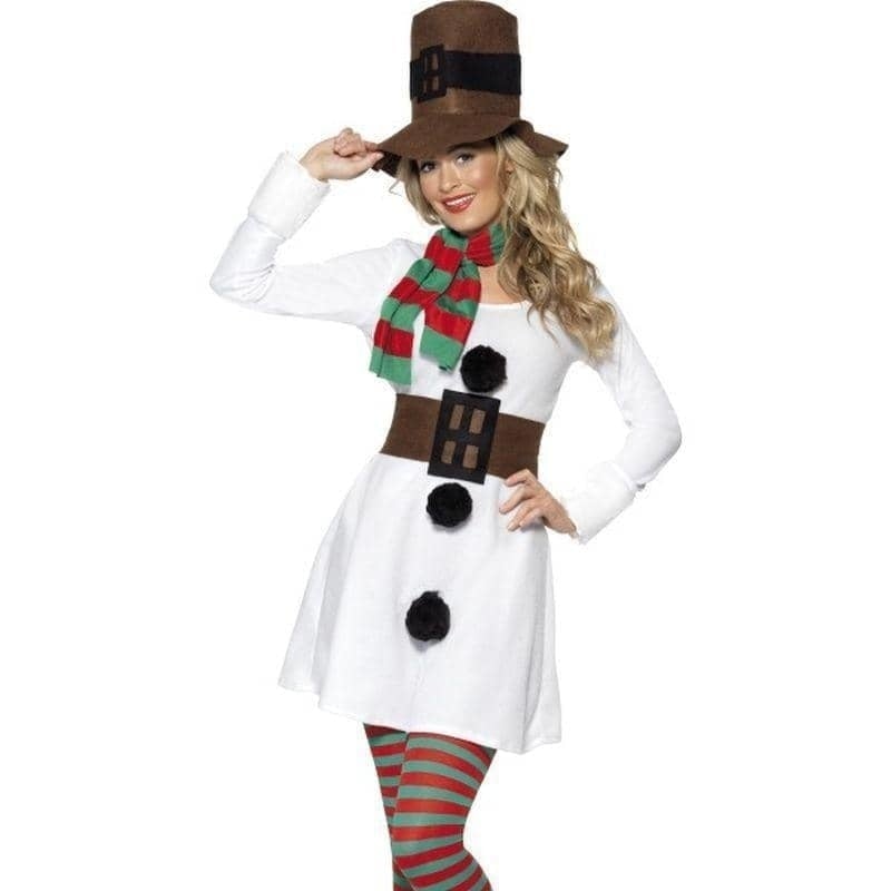 Miss Snowman Costume Adult White with Brown Hat_1