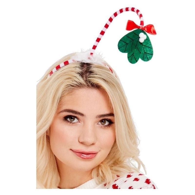 Mistletoe Kisses Headband Adult Red Whte 2