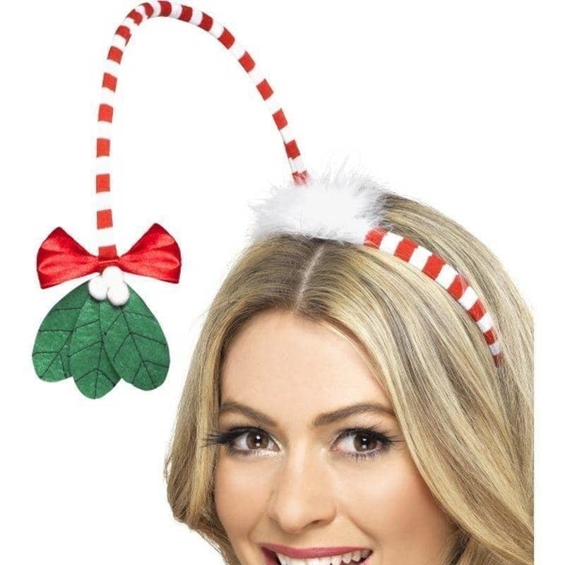 Mistletoe Kisses Headband Adult Red Whte 1