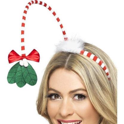 Mistletoe Kisses Headband Adult Red Whte 1