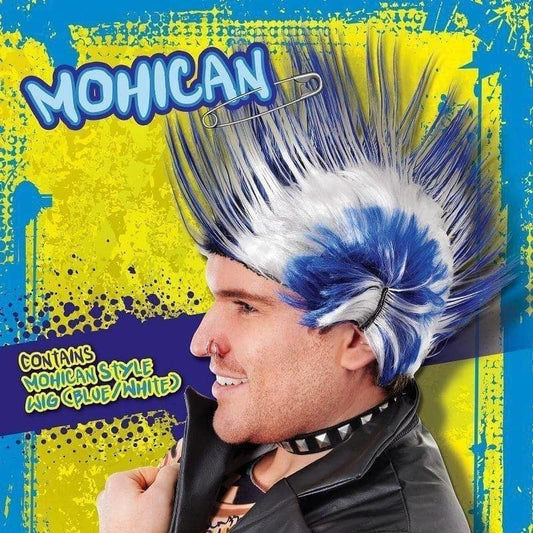 Mohican Blue White Wig Punk Mohawk 2