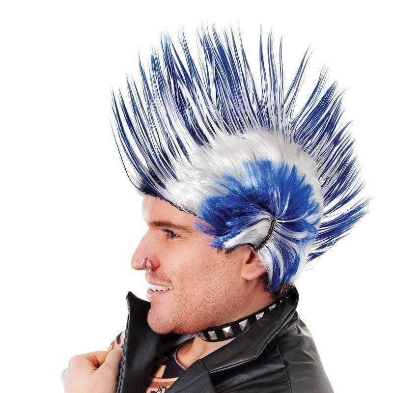 Mohican Blue White Wig Punk Mohawk_1