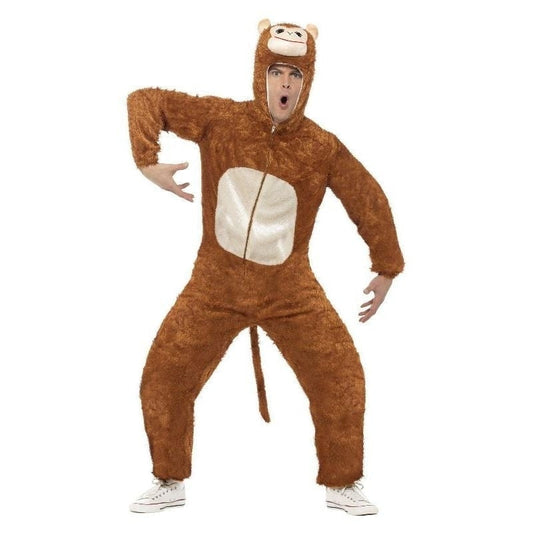 Monkey Costume Adult Brown Jumpsuit with Hood Monkey Face and Ears 1