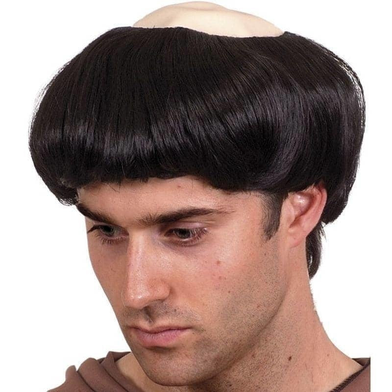 Monks Wig Adult Black Rubber Top Costume Accessory 1