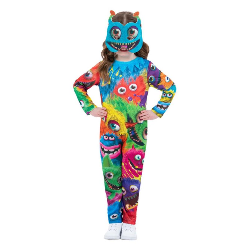 Monster Party Costume Child Multi Coloured Jumpsuit and Mask 1