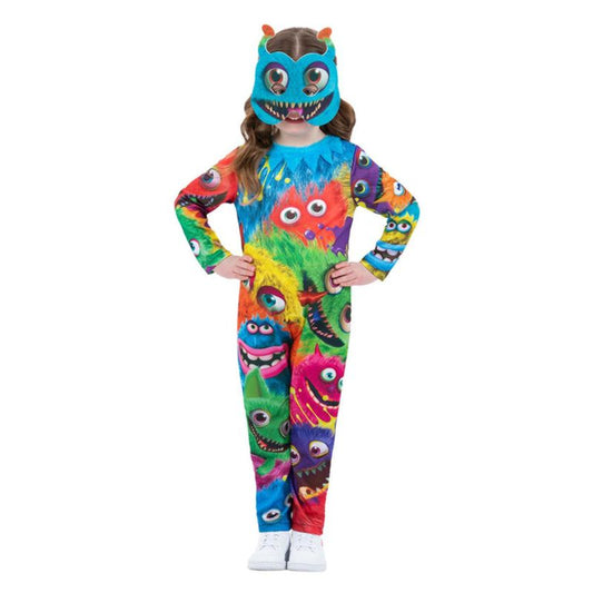 Monster Party Costume Child Multi Coloured Jumpsuit and Mask 1