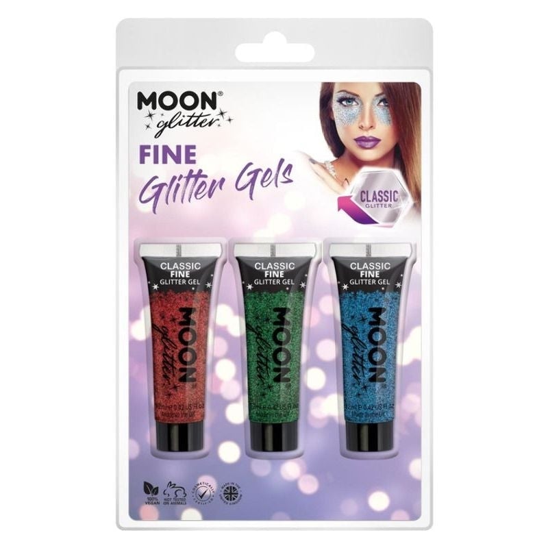 Moon Glitter Classic Fine Glitter Gel 3 Colour Set 12ml Costume Make Up 1