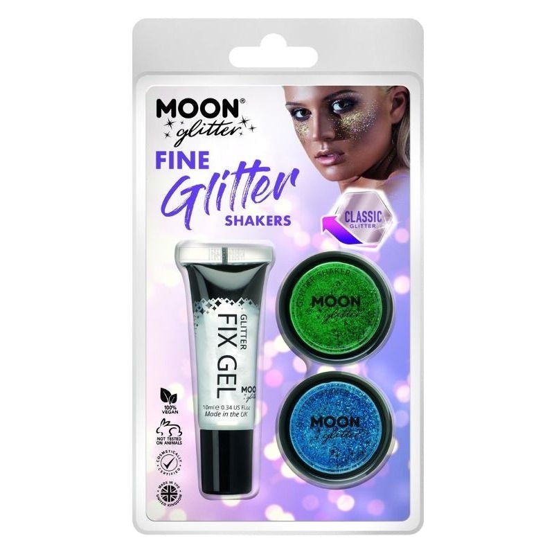 Moon Glitter Classic Fine Shakers Clamshell 5g - Fix Gel. 3 Colour Set Costume Make Up 2