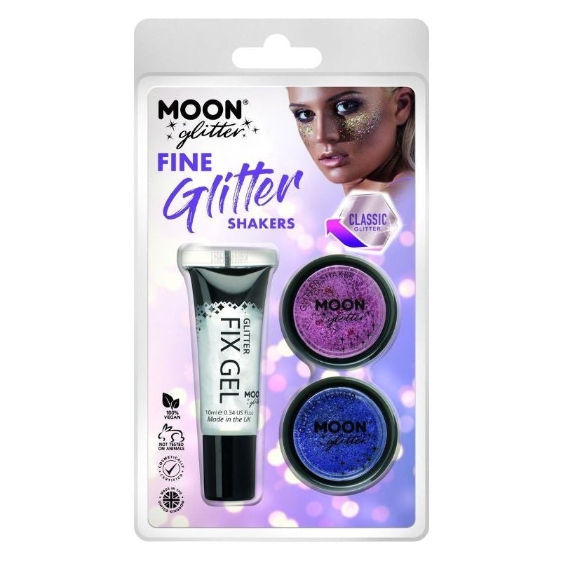 Moon Glitter Classic Fine Shakers Clamshell 5g - Fix Gel. 3 Colour Set Costume Make Up 3