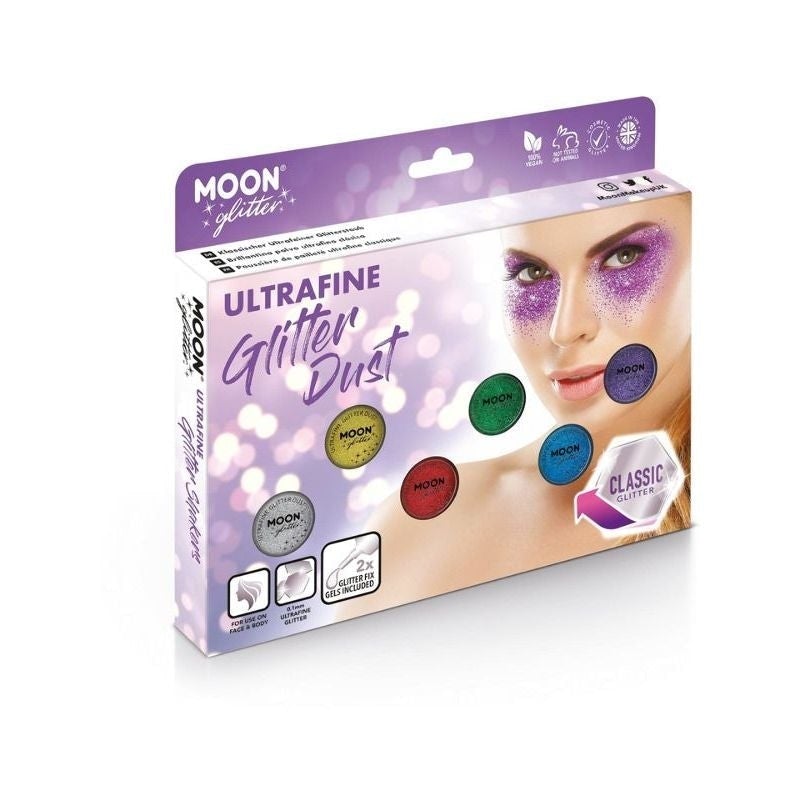 Moon Glitter Classic Ultrafine Glitter Dust 6 Assorted Colours Box Set Costume Make Up 1