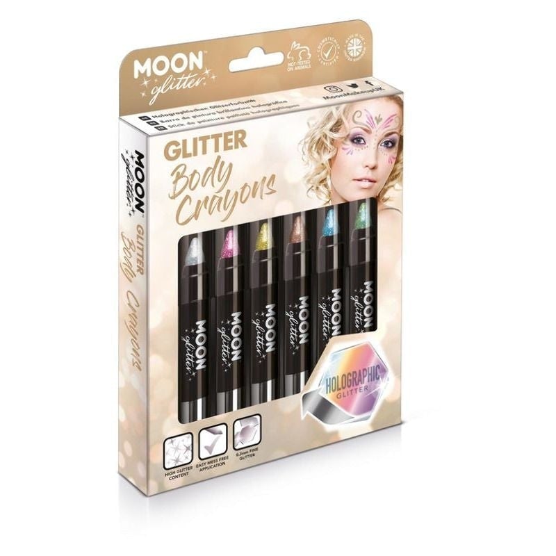 Moon Glitter Holographic Body Crayons 6 Off Assorted Colours Easy Apply Costume Make Up 1