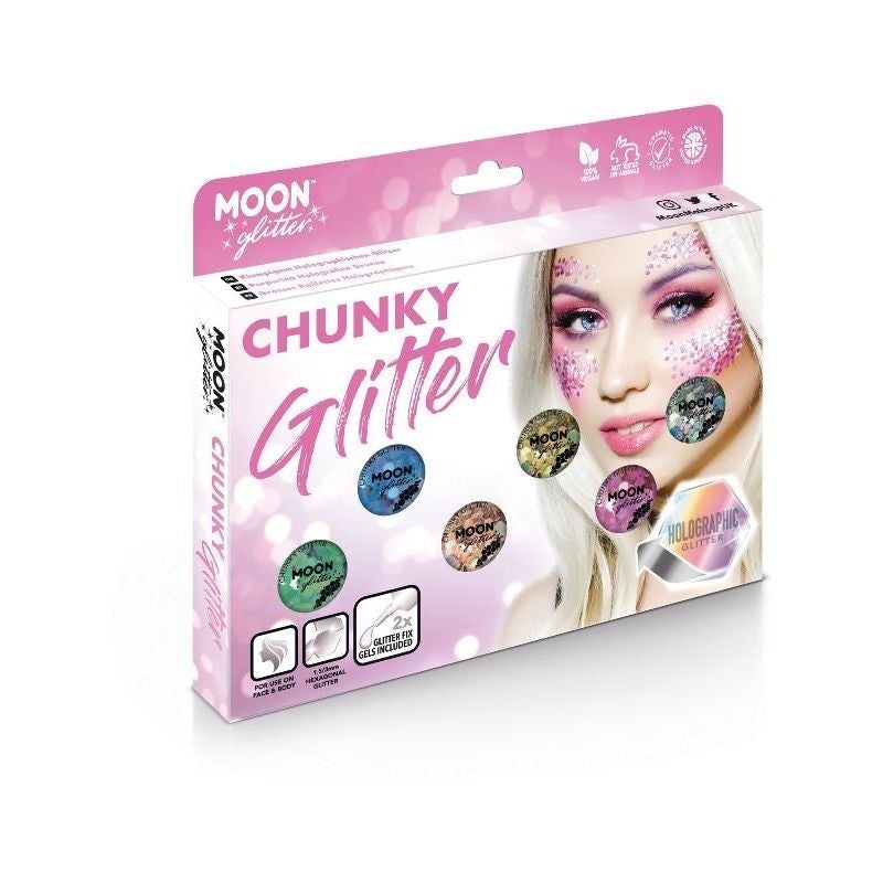 Moon Glitter Holographic Chunky Glitter Assorted Colours Boxset 3g Costume Make Up 1