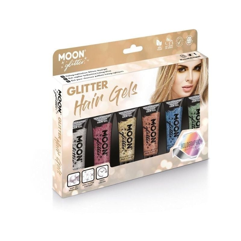 Moon Glitter Holographic Hair Gel 6 Assorted 20ml Colours Boxset Costume Make Up 1