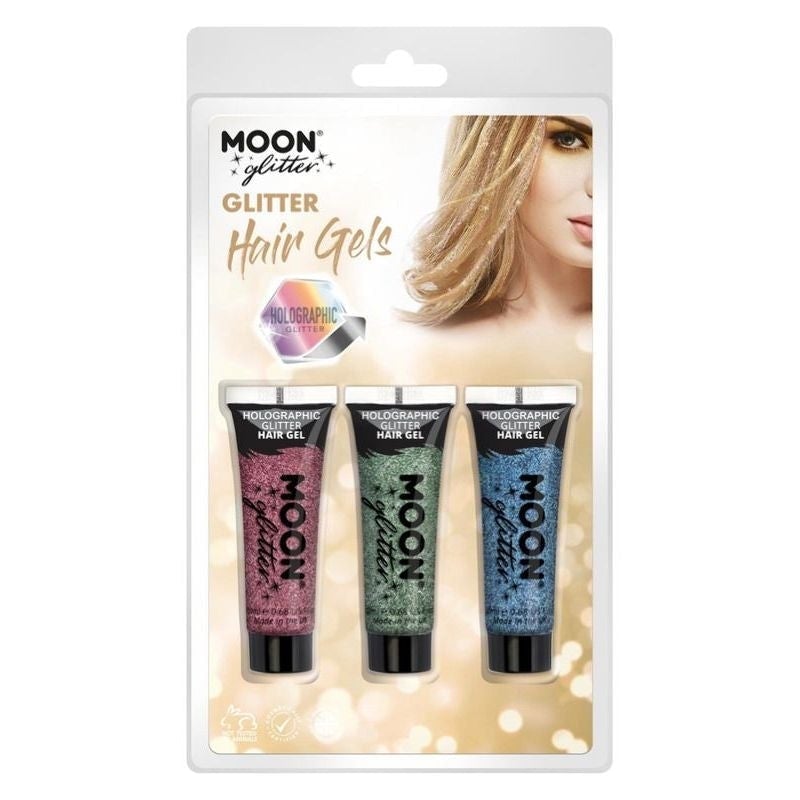 Moon Glitter Holographic Hair Gel Clamshell 20ml 3 Colour Pack Costume Make Up_2