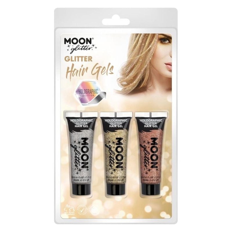 Moon Glitter Holographic Hair Gel Clamshell 20ml 3 Colour Pack Costume Make Up 3