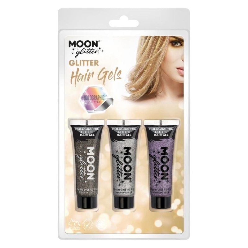 Moon Glitter Holographic Hair Gel Clamshell 20ml 3 Colour Pack Costume Make Up_1