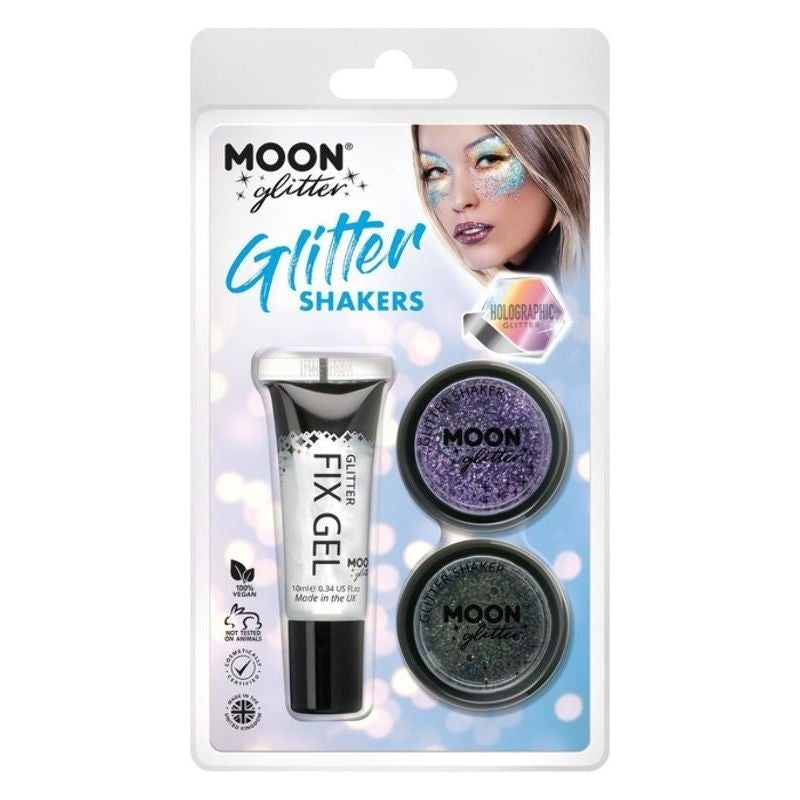 Moon Glitter Holographic Glitter Shakers 2 Colours and Fix Gel 5g Costume Make Up 1
