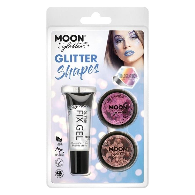 Moon Glitter Holographic Glitter Shapes 3g Pink Rose Gold with Fix Gel Clamshell 1