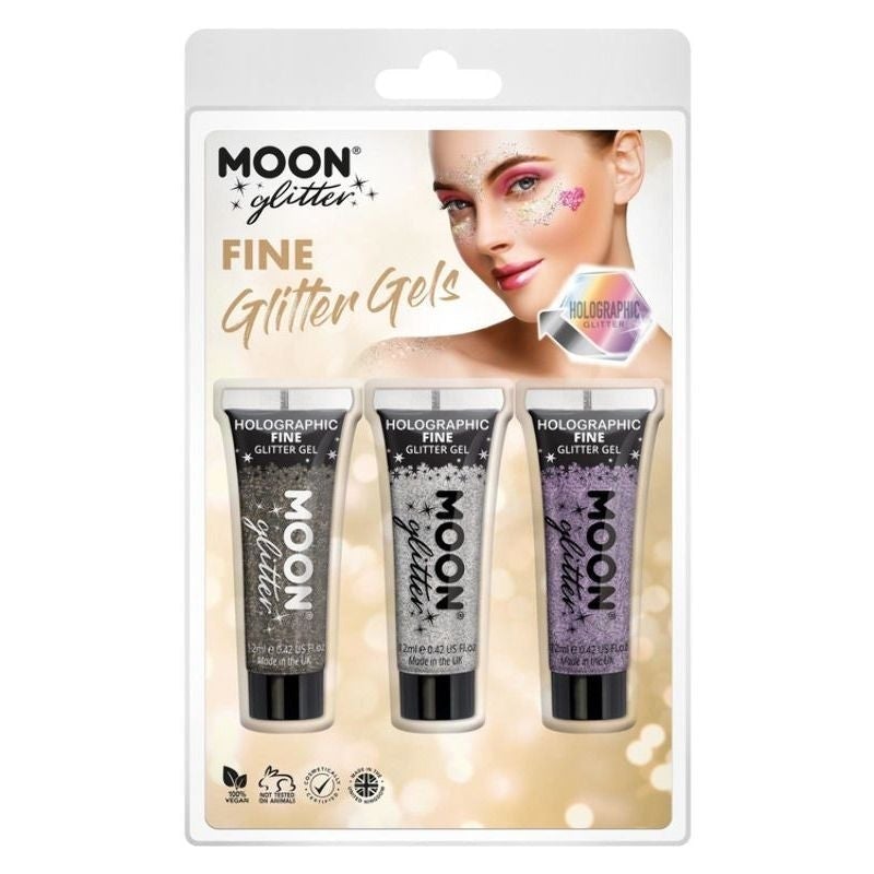 Moon Glitter Holographic Fine Glitter Gel 3 Colour Set 12ml Costume Make Up 1