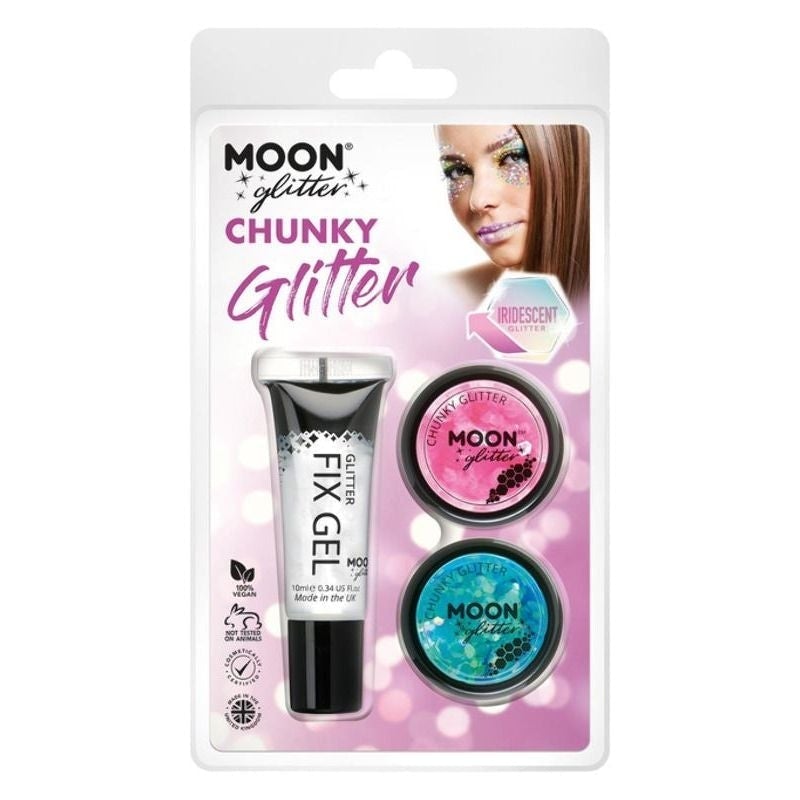 Moon Glitter Iridescent Chunky Glitter 2 Colour with Gel 3g Costume Make Up Set 1