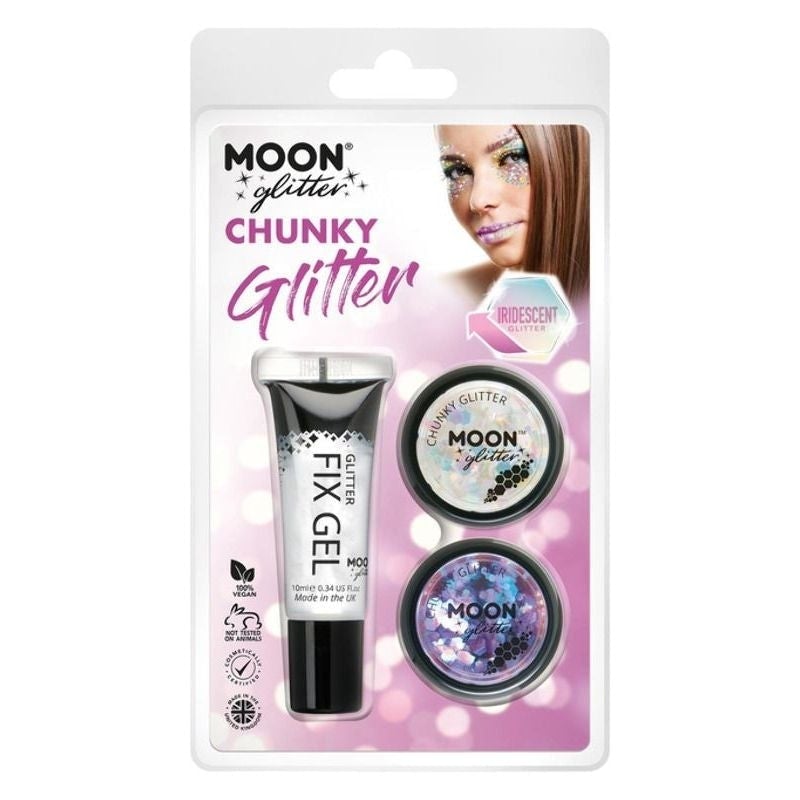 Moon Glitter Iridescent Chunky Glitter 2 Colour with Gel 3g Costume Make Up Set 1