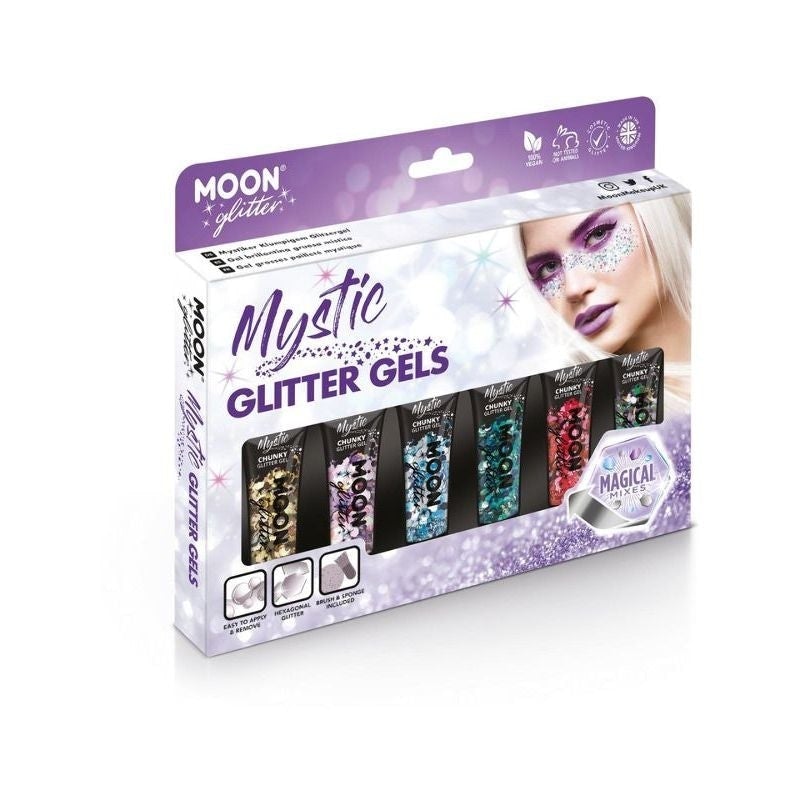 Moon Glitter Mystic Chunky Glitter Gel 6 Assorted Colours Box Set 12ml Costume Make Up 1