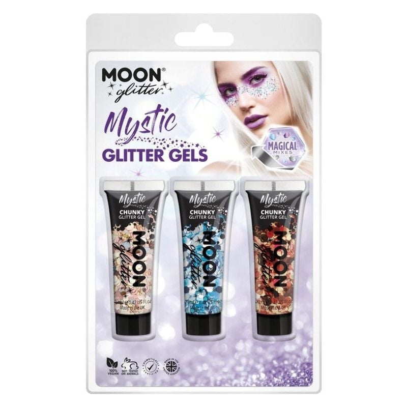 Moon Glitter Mystic Chunky Gel Mixed Colour Clamshell 12ml Set of 3 Costume Make Up 2