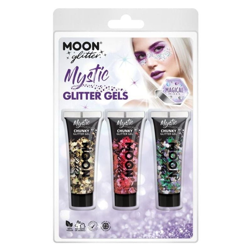 Moon Glitter Mystic Chunky Gel Mixed Colour Clamshell 12ml Set of 3 Costume Make Up 1