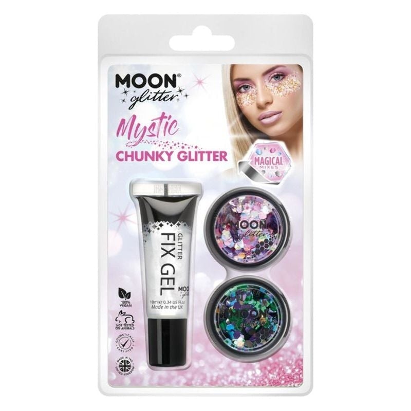 Moon Glitter Mystic Chunky Mixed Colours Clamshell, 3g - Fix Gel Set of Two Costume Make Up_2