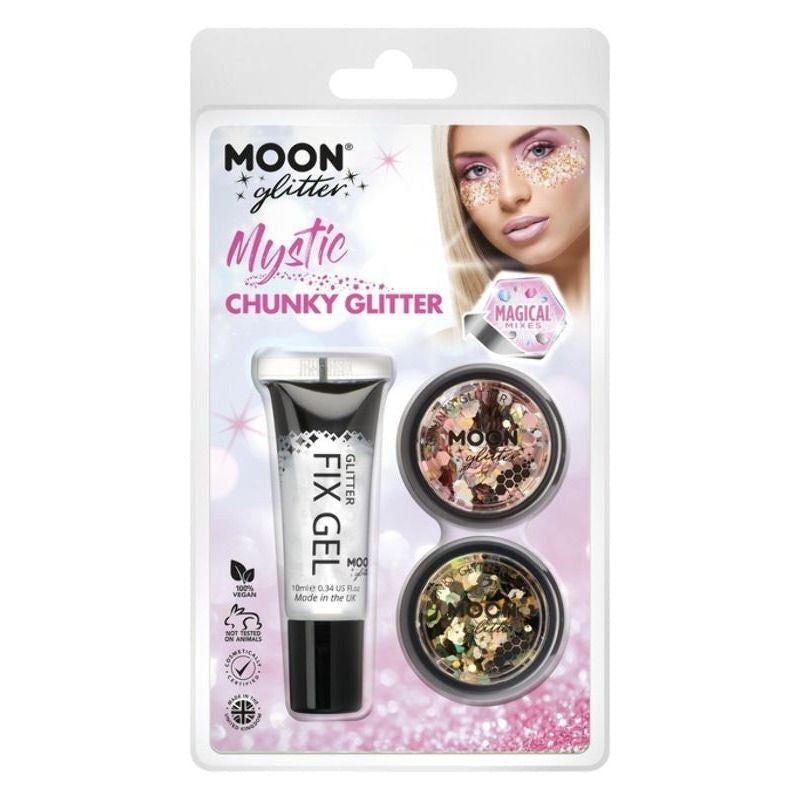 Moon Glitter Mystic Chunky Mixed Colours Clamshell, 3g - Fix Gel Set of Two Costume Make Up_3