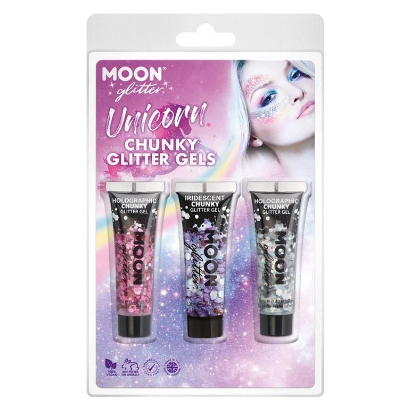 Moon Glitter Unicorn Chunky Glitter Gel Set 3 Colours 12ml Costume Make Up 1