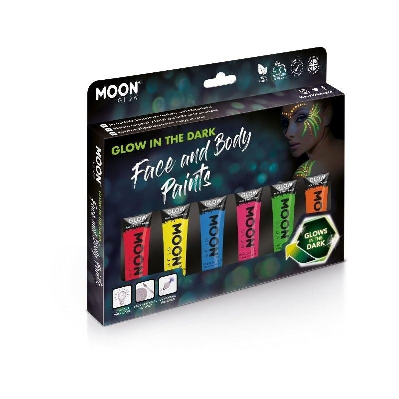 Moon Glow In The Dark Face Paint 6 Piece Pack 12ml Assorted Costume Make Up 1