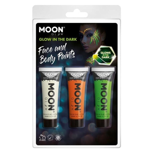 Moon Glow In The Dark Face Paint 3 12ml Colours Clamshell Costume Make Up 1
