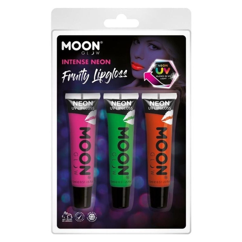 Moon Glow Intense Neon UV Fruity 3 Colour Lipgloss Set 15ml Costume Make Up 1
