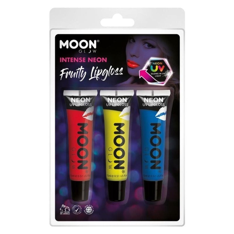 Moon Glow Intense Neon UV Fruity 3 Colour Lipgloss Set 15ml Costume Make Up 1