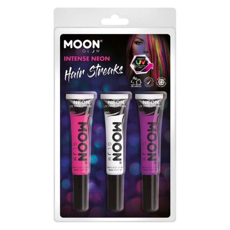 Moon Glow Intense Neon UV Hair Streaks 3 Colour Set 15ml Costume Make Up 1