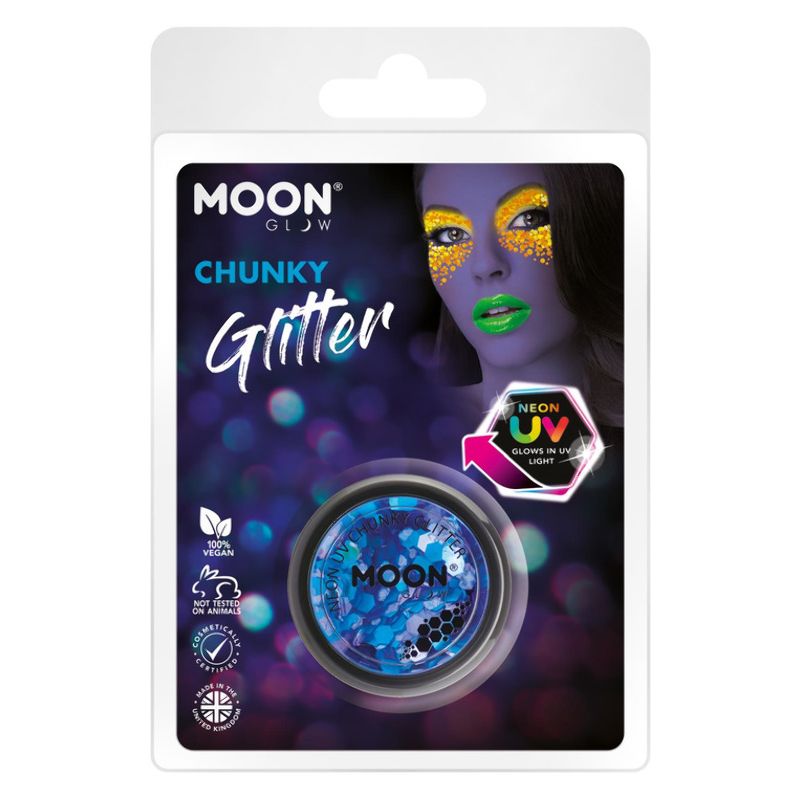Moon Glow - Neon UV Chunky Glitter Blue M27167 Costume Make Up 1
