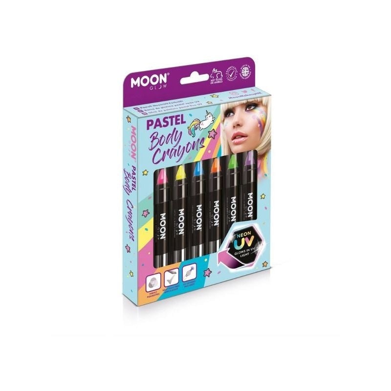 Moon Glow Pastel Neon UV Body Crayons 6 Assorted Colours Box Set Costume Make Up 1