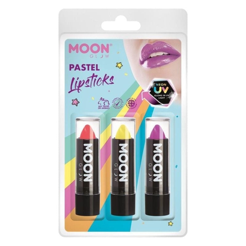 Moon Glow Pastel Neon UV Lipstick Set 3 Colours 5g Costume Make Up 1